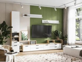 Модульная стенка Санса (дуб сонома/белый) в Скале - skala.mebel-nsk.ru | фото