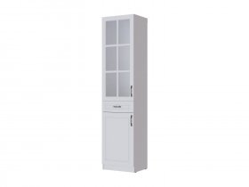 Пенал-витрина Апполия гостиная (белый/белый дуб) в Скале - skala.mebel-nsk.ru | фото