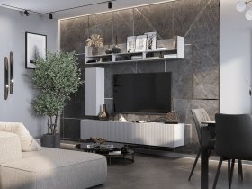 Стенка 2000 Квинта (белый лофт/софт айс/белый) в Скале - skala.mebel-nsk.ru | фото