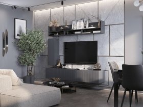 Стенка 2000 Квинта (темно-серый/силк титан/графит) в Скале - skala.mebel-nsk.ru | фото
