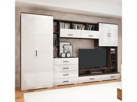 Стенка Коста МДФ (дуб венге/белый глянец) в Скале - skala.mebel-nsk.ru | фото